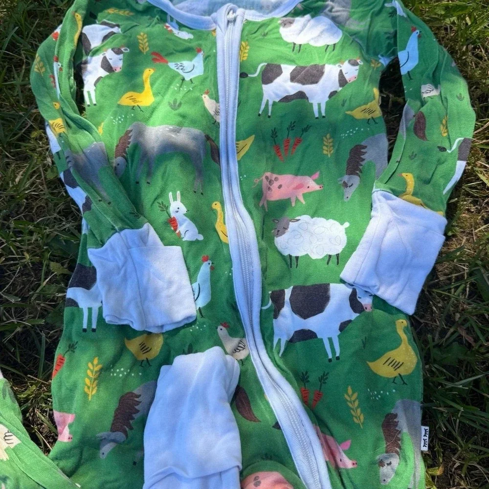 Little Sleepies Farm Animals Bamboo Zip Sleeper Pajamas 12-18 Months Green